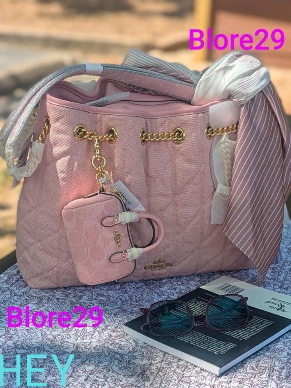 Evelyn Quilted Pink Denim Coach Labor Day Sale 09/03-09/06 ONLY PURSE